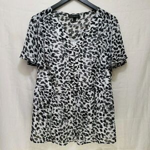 Lane Bryant Black White Flutter Sleeve Peplum Blouse Elastic Waist Lined Size 14